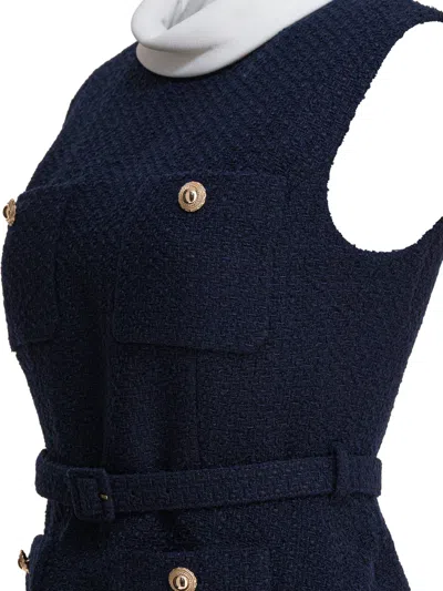 Self-portrait Self Portrait Navy Boucle Sleeveless Midi Dress In Blue