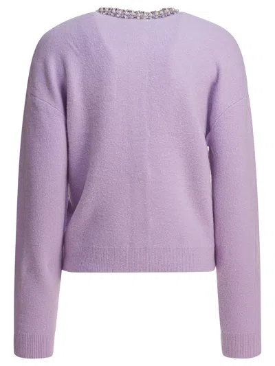Self-portrait Lilac Crystal-trim Cardigan With Round Neckline In Purple