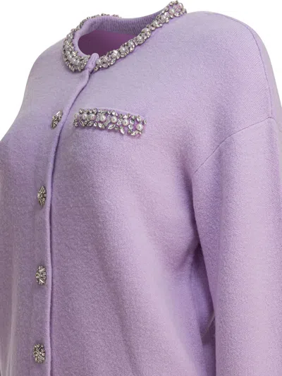 Self-portrait Lilac Crystal-trim Cardigan With Round Neckline In Purple
