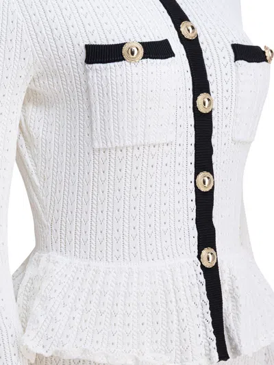 Self-portrait Pointelle Knit Contrast Midi Dress In White