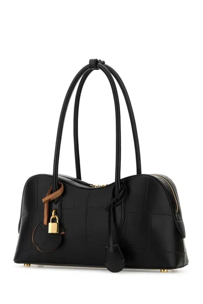 Stella Mccartney 'ryder' Black Medium Handbag With Padlock Detail On The Front And Two Top Handles In Black