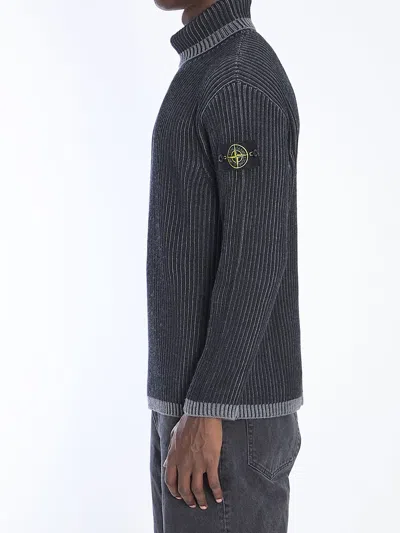 Stone Island Melange Charcoal Wool Sweater In Gray