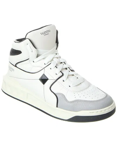 Valentino Rockstud Printed Faux Leather High-top Sneakers In White
