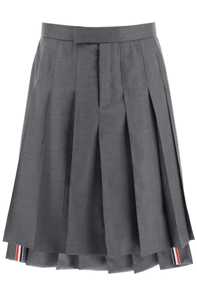 Thom Browne Asymmetric Hem Pleated Backstrap Skirt In Gray