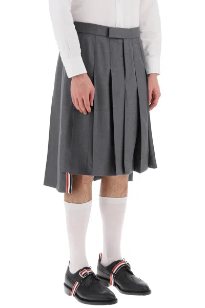Thom Browne Asymmetric Hem Pleated Backstrap Skirt In Gray