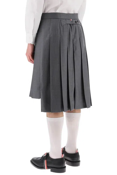 Thom Browne Asymmetric Hem Pleated Backstrap Skirt In Gray