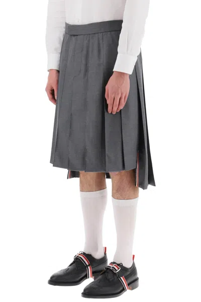 Thom Browne Asymmetric Hem Pleated Backstrap Skirt In Gray