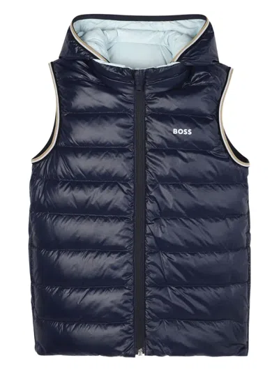 Bosswear Reversible Padded Hooded Gilet In Blue