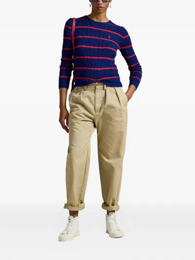 Polo Ralph Lauren Striped Cable-knit Sweater In Blue