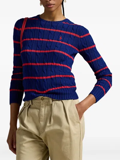 Polo Ralph Lauren Striped Cable-knit Sweater In Blue