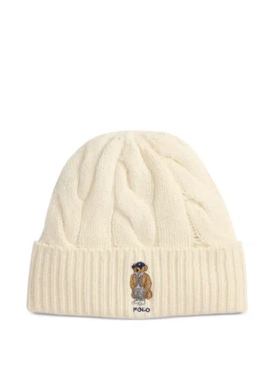 Polo Ralph Lauren Cream Polo Bear Wool Blend Beanie In Neutral