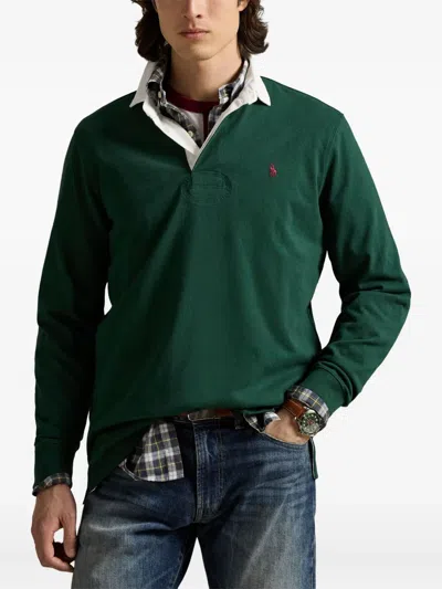 Polo Ralph Lauren 'rugby' Green Polo Shirt With Contrasting Collar And Pony Detail On The Front In Cotton Man