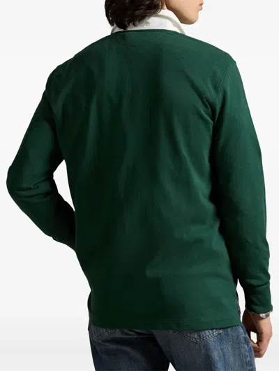 Polo Ralph Lauren 'rugby' Green Polo Shirt With Contrasting Collar And Pony Detail On The Front In Cotton Man
