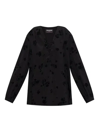 Zadig & Voltaire Tamela Floral Flocked Top In Brown