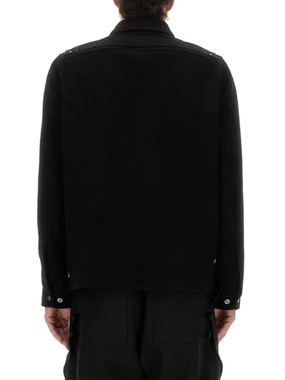 Rick Owens Collared Shirt Jacket Featuring Front Pockets In Black