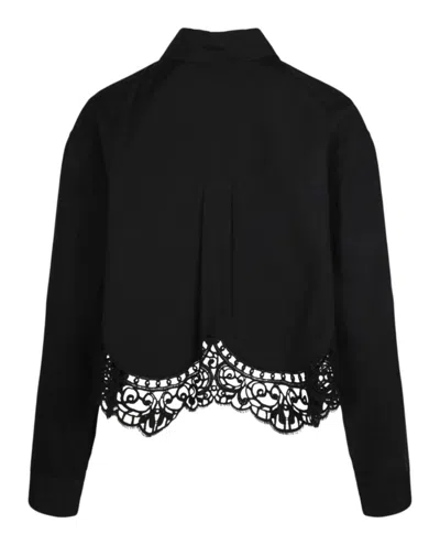Burberry Cropped Shirt With Macrame Lace Insert In Black