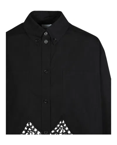 Burberry Cropped Shirt With Macrame Lace Insert In Black