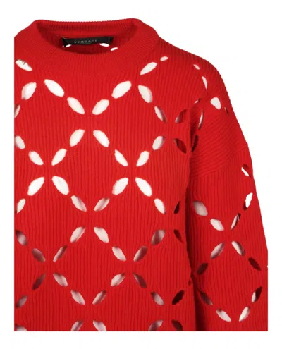 Versace Wool Cutout Sweater Woman Sweater Red Size 6 Wool In Red