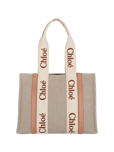 Chloé Beige Structured Tote Bag With Branded Straps