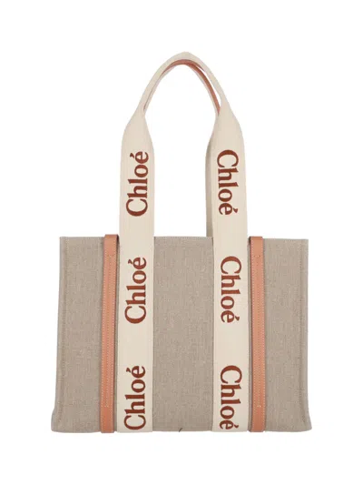 Chloé Beige Structured Tote Bag With Branded Straps
