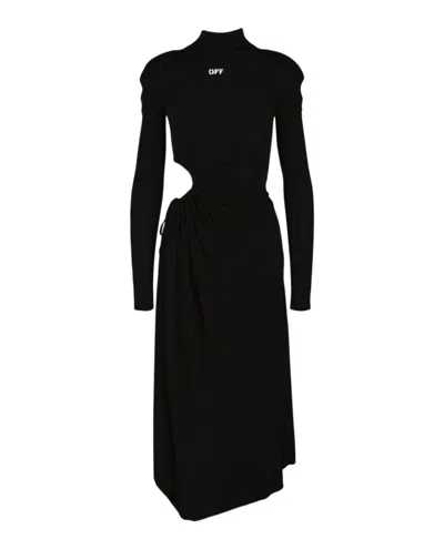 Off-white Black Cut-out Midi Dress In Black