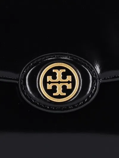 Tory Burch "robinson" Shoulder Bag In Black Brushed Patent Leather