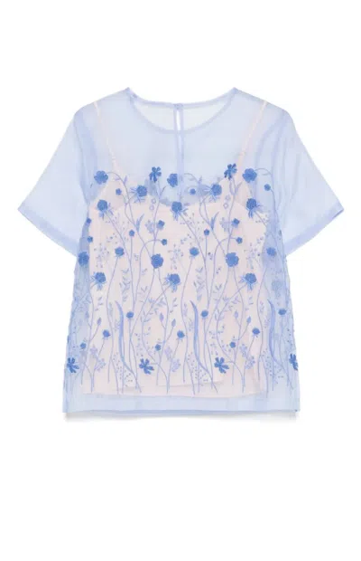 P.a.r.o.s.h . Sheer Floral Embroidered Overlay Blouse In Multi