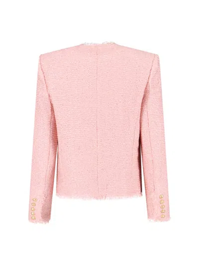 Balmain Tweed Jacket With All-over Sequins And Structured Shoulders In Pink