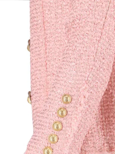 Balmain Tweed Jacket With All-over Sequins And Structured Shoulders In Pink