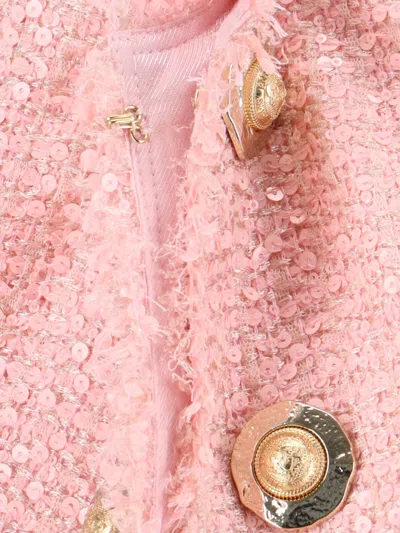 Balmain Tweed Jacket With All-over Sequins And Structured Shoulders In Pink