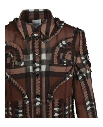 Burberry Pleated Button-down Shirt Dress In Brown