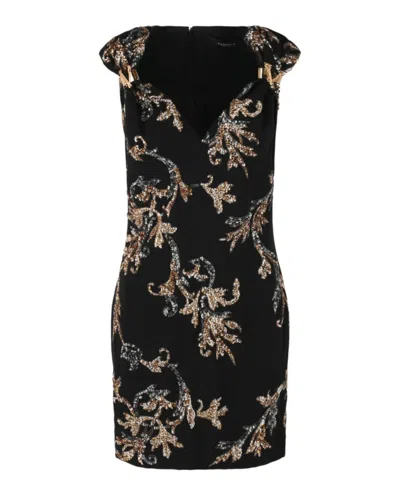 Versace Acanthus Leaf Sequin & Crystal Embellished Minidress In Black