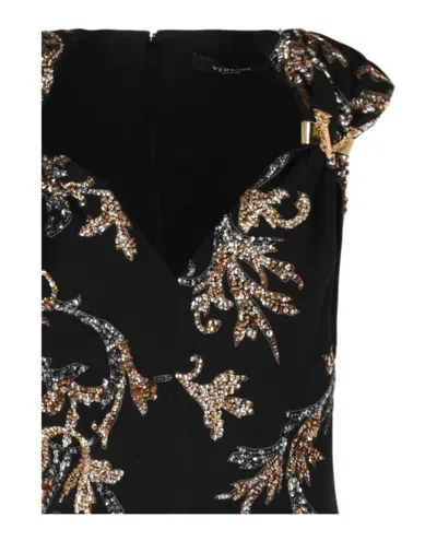 Versace Acanthus Leaf Sequin & Crystal Embellished Minidress In Black