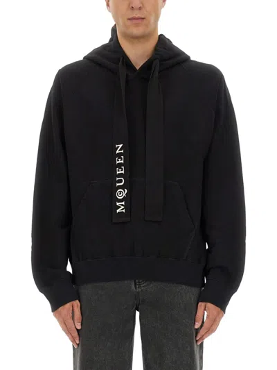 Alexander Mcqueen Hoodie With Drawstring Hood And Kangaroo Pocket In Black