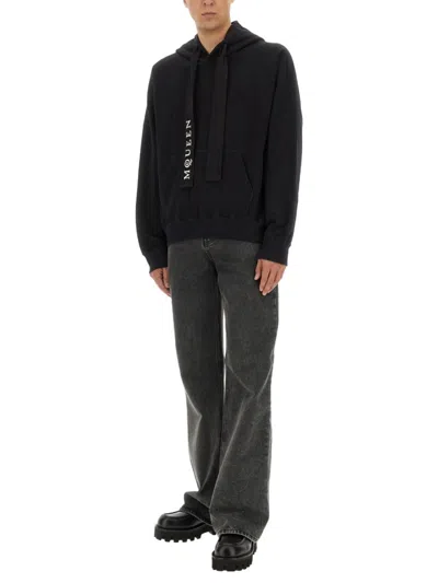 Alexander Mcqueen Hoodie With Drawstring Hood And Kangaroo Pocket In Black