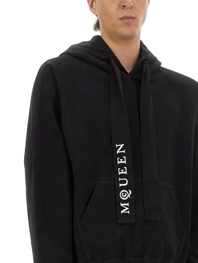 Alexander Mcqueen Hoodie With Drawstring Hood And Kangaroo Pocket In Black
