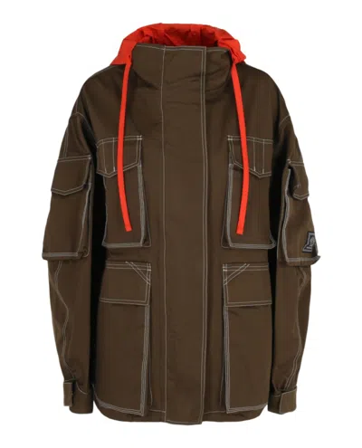 Versace Contrast-hood Jacket In Brown
