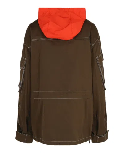 Versace Contrast-hood Jacket In Brown
