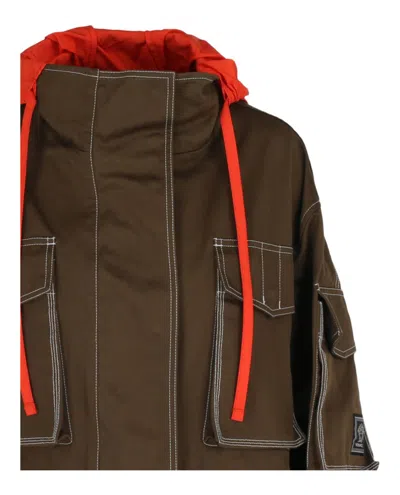 Versace Contrast-hood Jacket In Brown