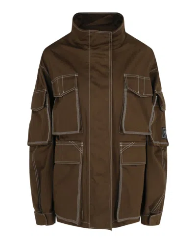 Versace Contrast-hood Jacket In Brown
