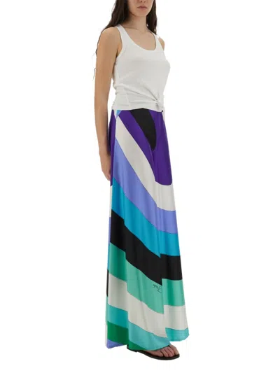 Pucci Iride Macro-print Silk Trousers In Verde Lilla In Multi