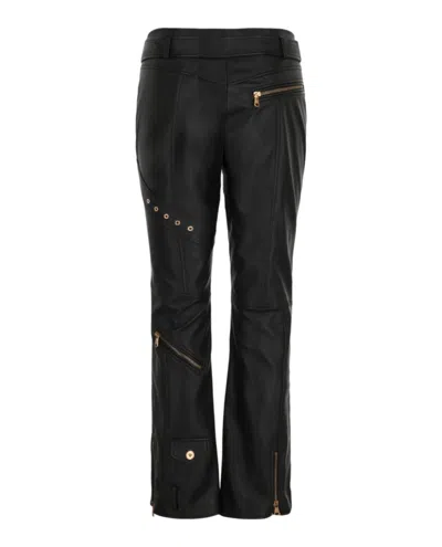 Versace Zipper Detailed Leather Pants In Black