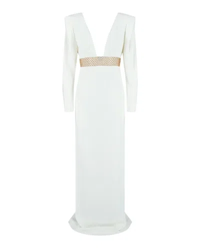 Stella Mccartney Long Sleeve Plunging-neck Gown In White