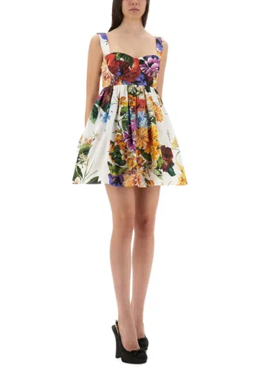Dolce & Gabbana Multicolor Sleeveless Dress With Bustier Style Neckline And All-over Floral Print In Multi