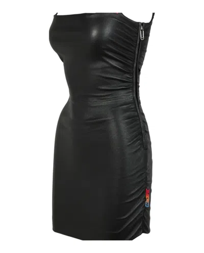 Off-white Stretch Leather Mini Dress In Black