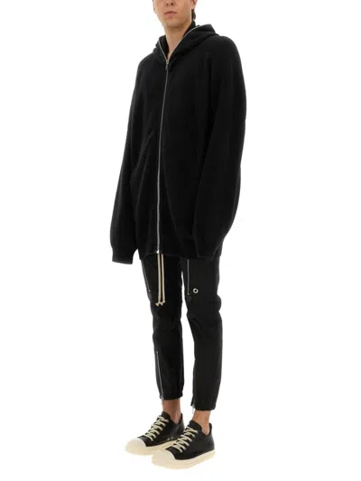 Rick Owens Oversized Black Knit Sweatshirt With Full Zip In Black