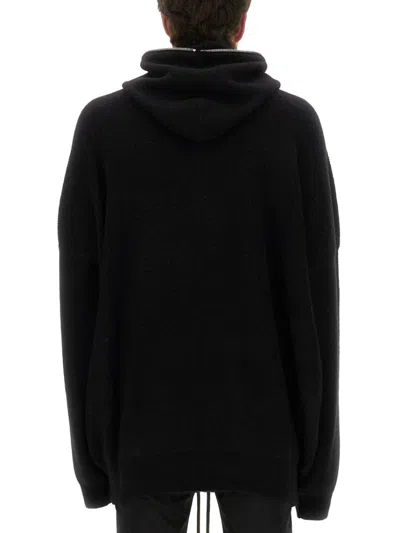 Rick Owens Oversized Black Knit Sweatshirt With Full Zip In Black