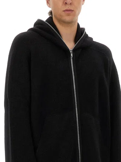 Rick Owens Oversized Black Knit Sweatshirt With Full Zip In Black