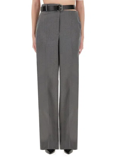 Stella Mccartney Tailored Straight-leg Flannel Pants With Belt In Gray