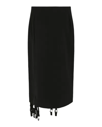 Ferragamo Fringed Wool-twill Midi Skirt